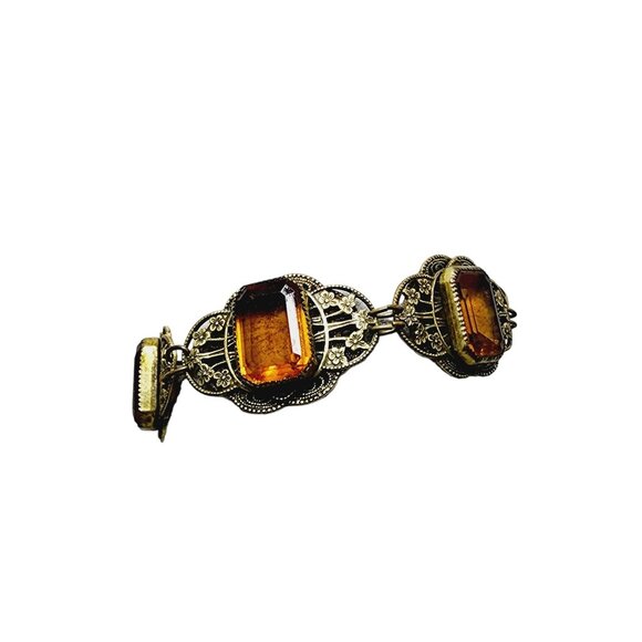 Vintage Czech Glass & Brass Bracelet (A1635) - Picture 3 of 6